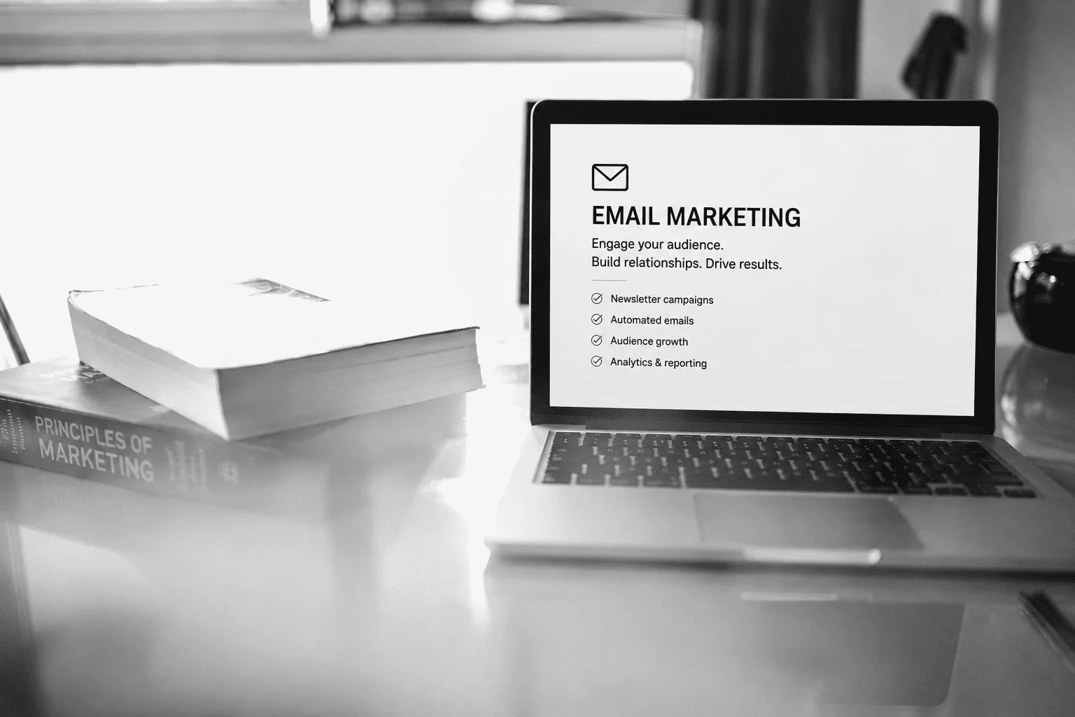 Bärbar dator visar information om e-postmarknadsföring